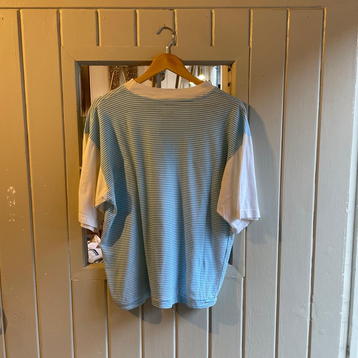 1980s Baby Blue White Striped T-shirt
