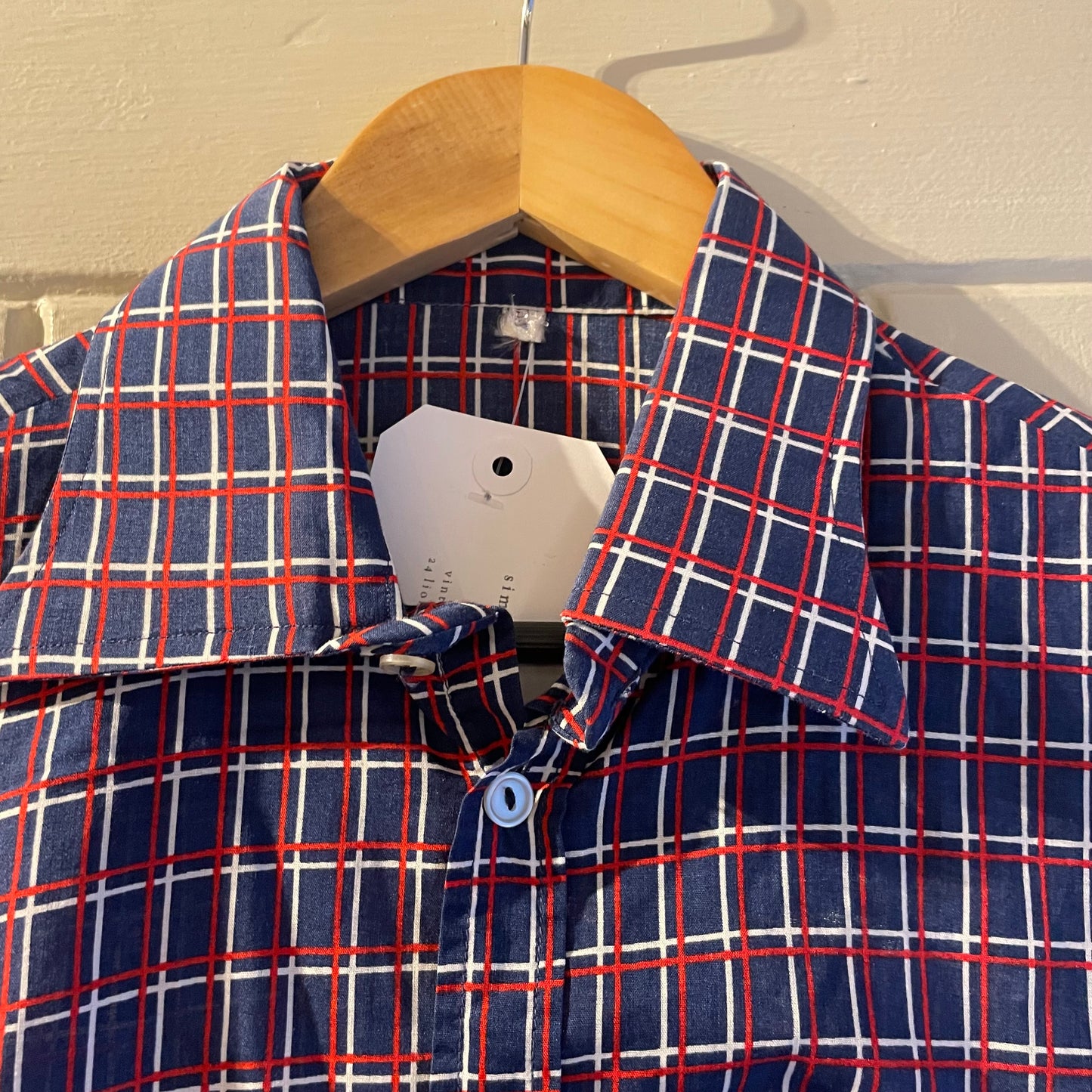 1970s Blue and Red Checkered Button Shirt