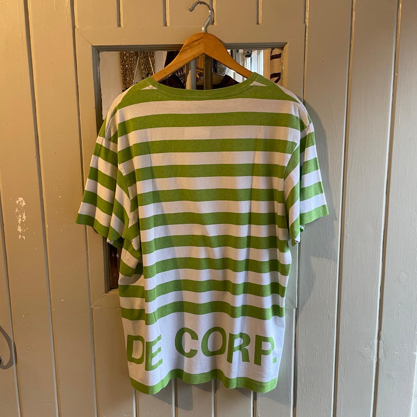 1980s Green and White Espirit Striped T-shirt