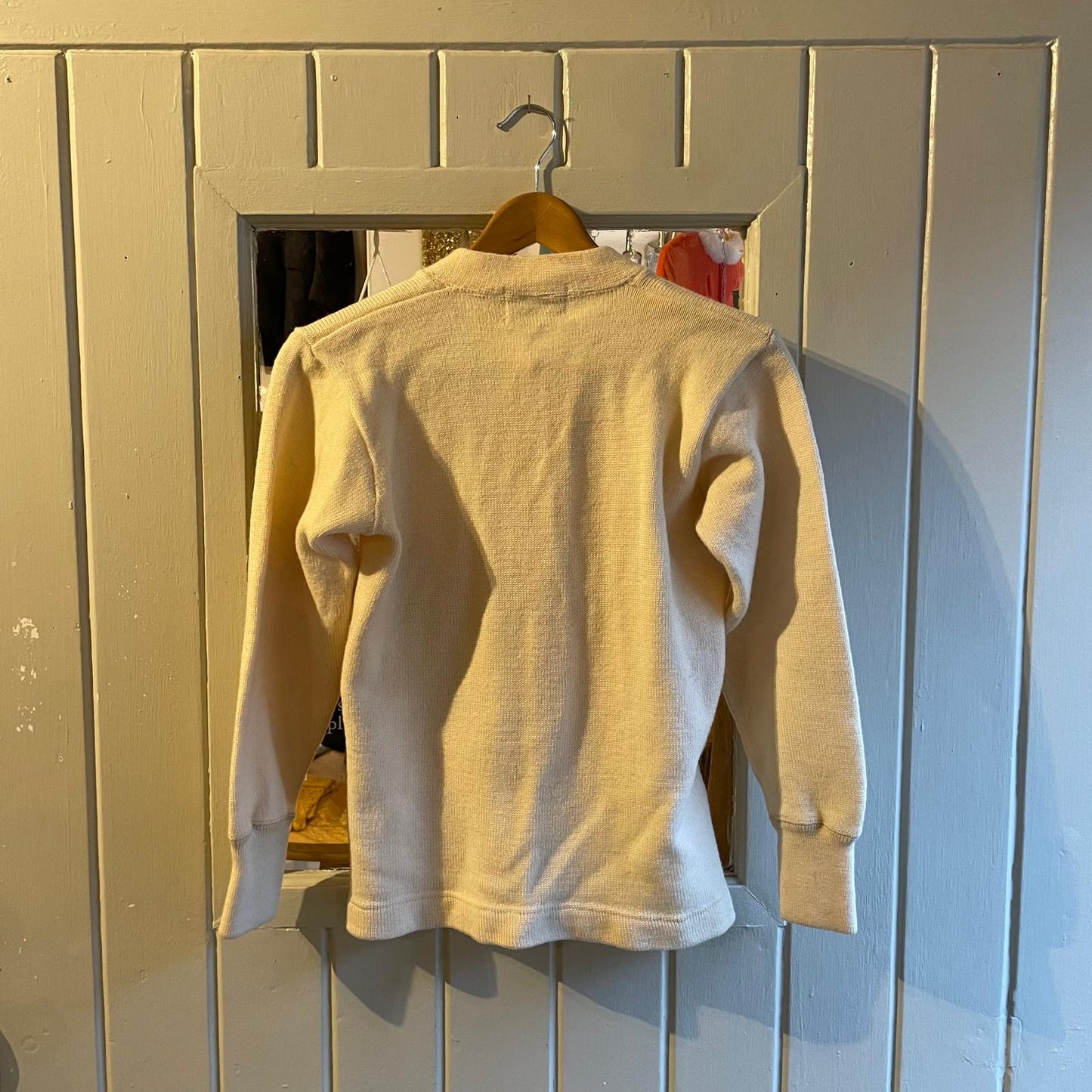 1960s Cream Wool Knitted Letterman Cardigan Jumper