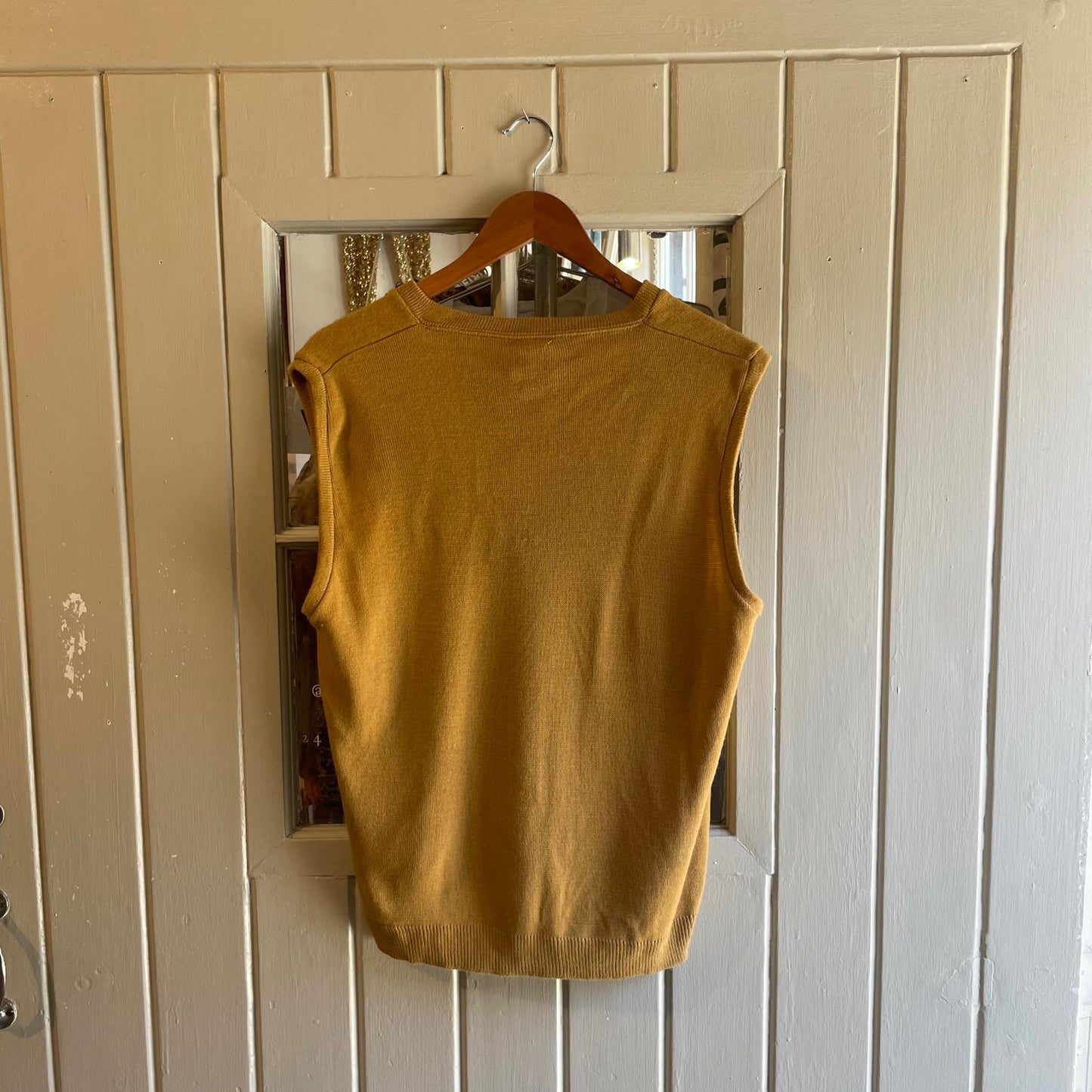 1970s 1980s Mustard Knitted Tank Top Sweater Vest Jumper