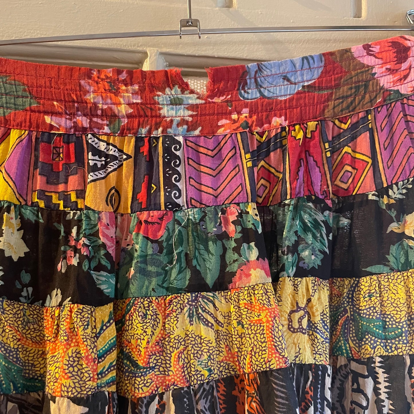 1970s H&M Indian Block Print Multi Patterned Mini Skirt