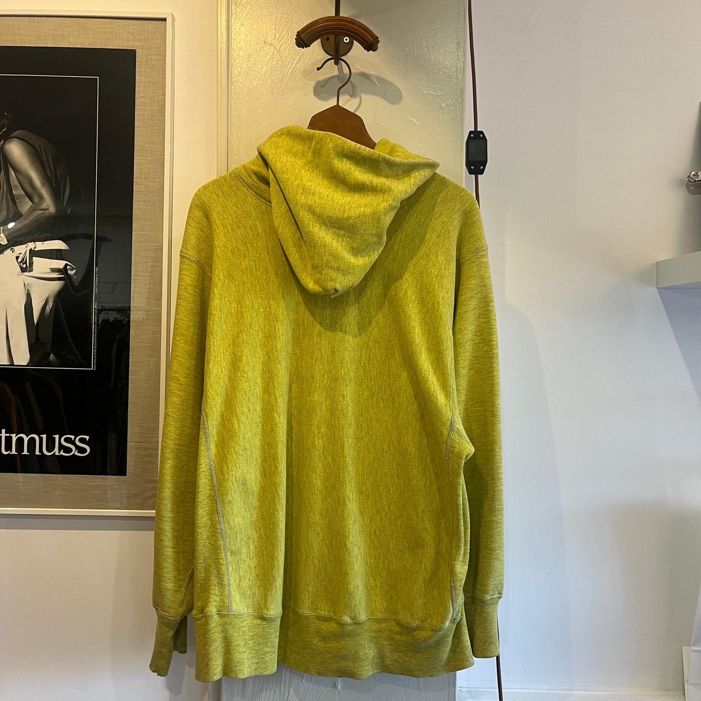 1980s Unusual Lime Champion Reverse Weave Graphic Hoodie Jumper