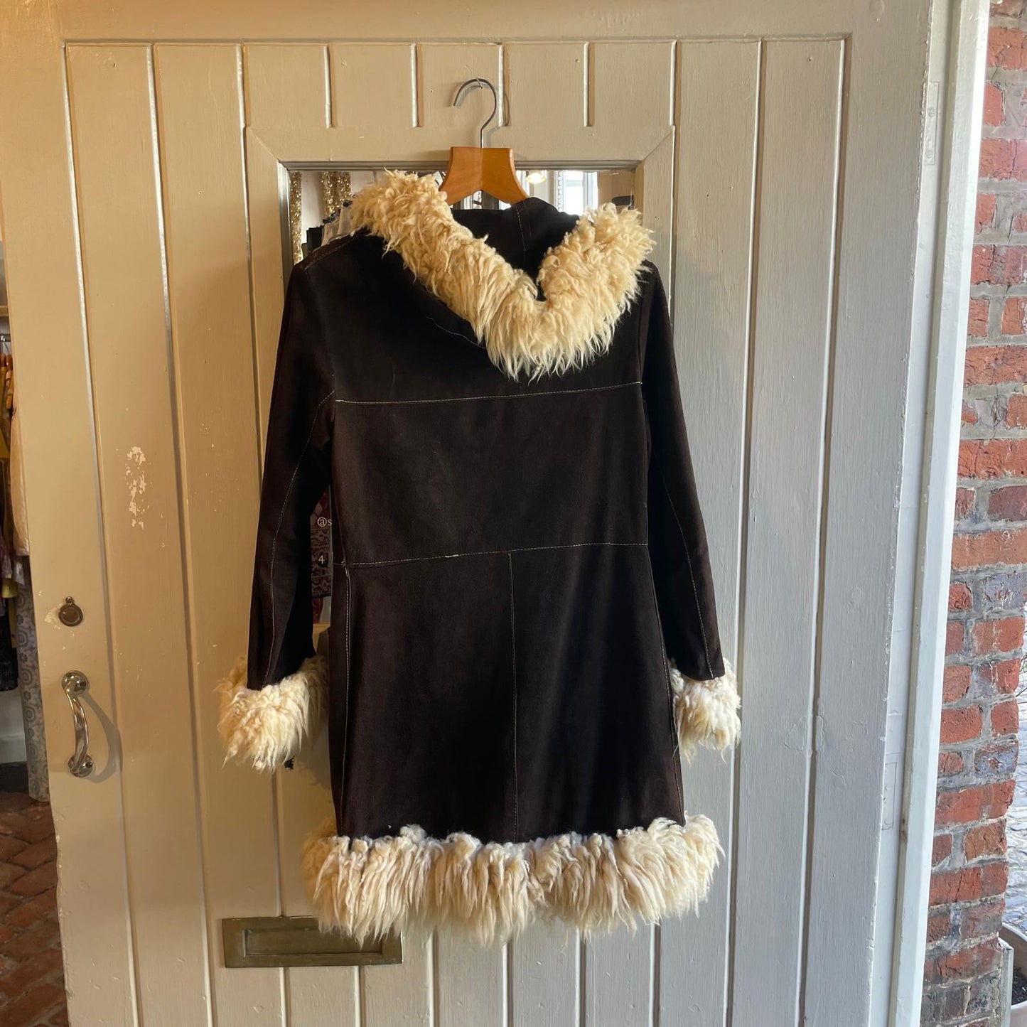 1970s Brown Suede Leather Afghan Long Coat