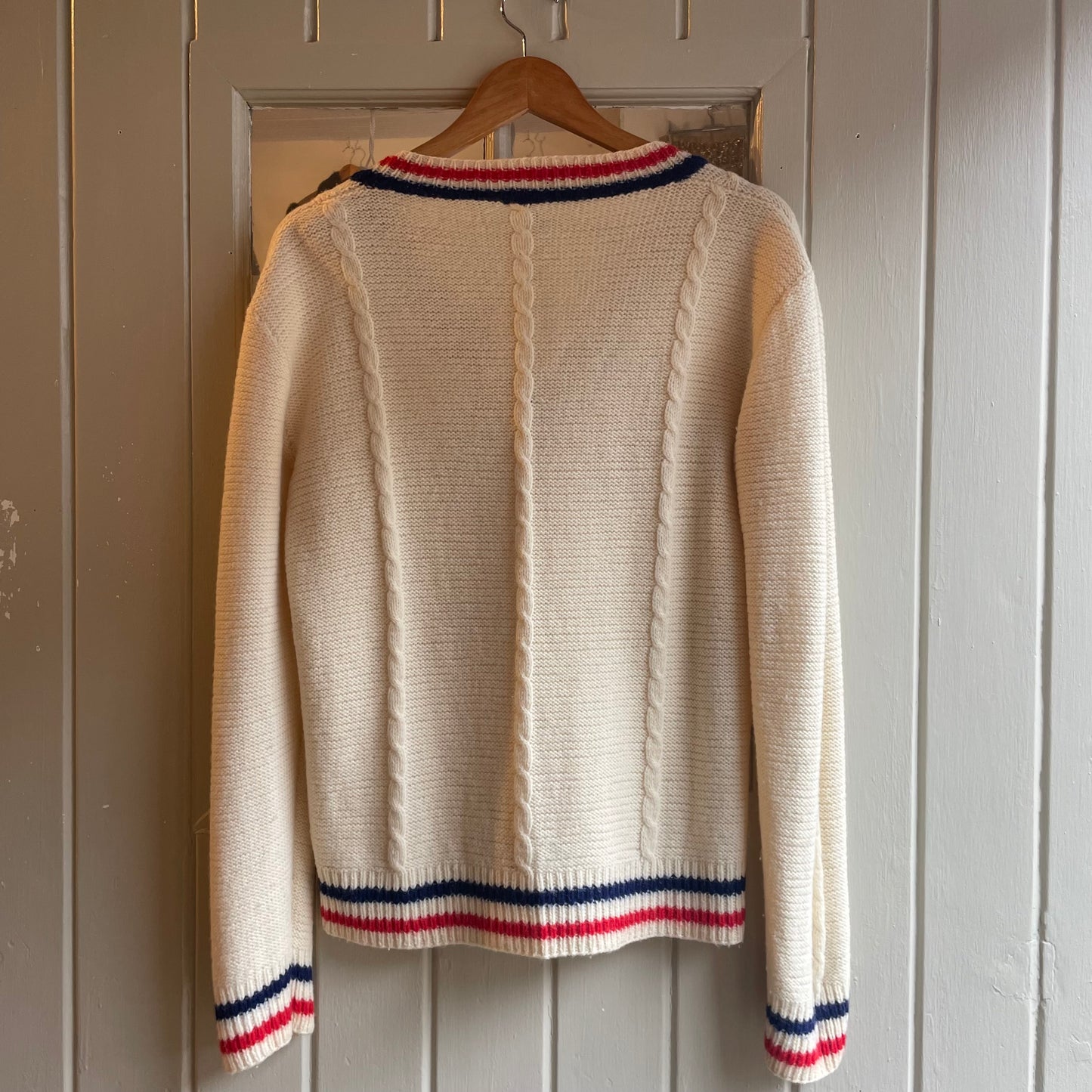 1970s Cream V Neck Cricket Jumper