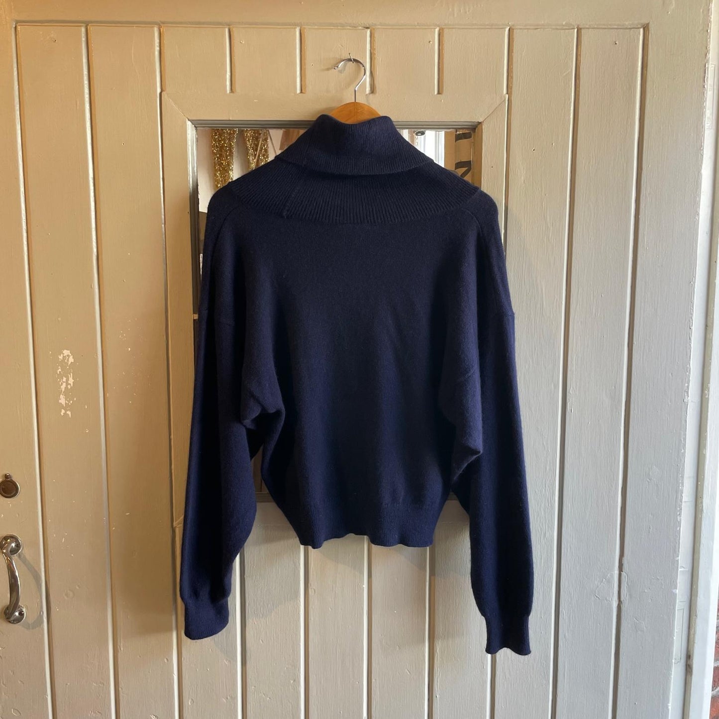 1980s , 1990s Navy Wool Laura Ashley Roll Neck Jumper