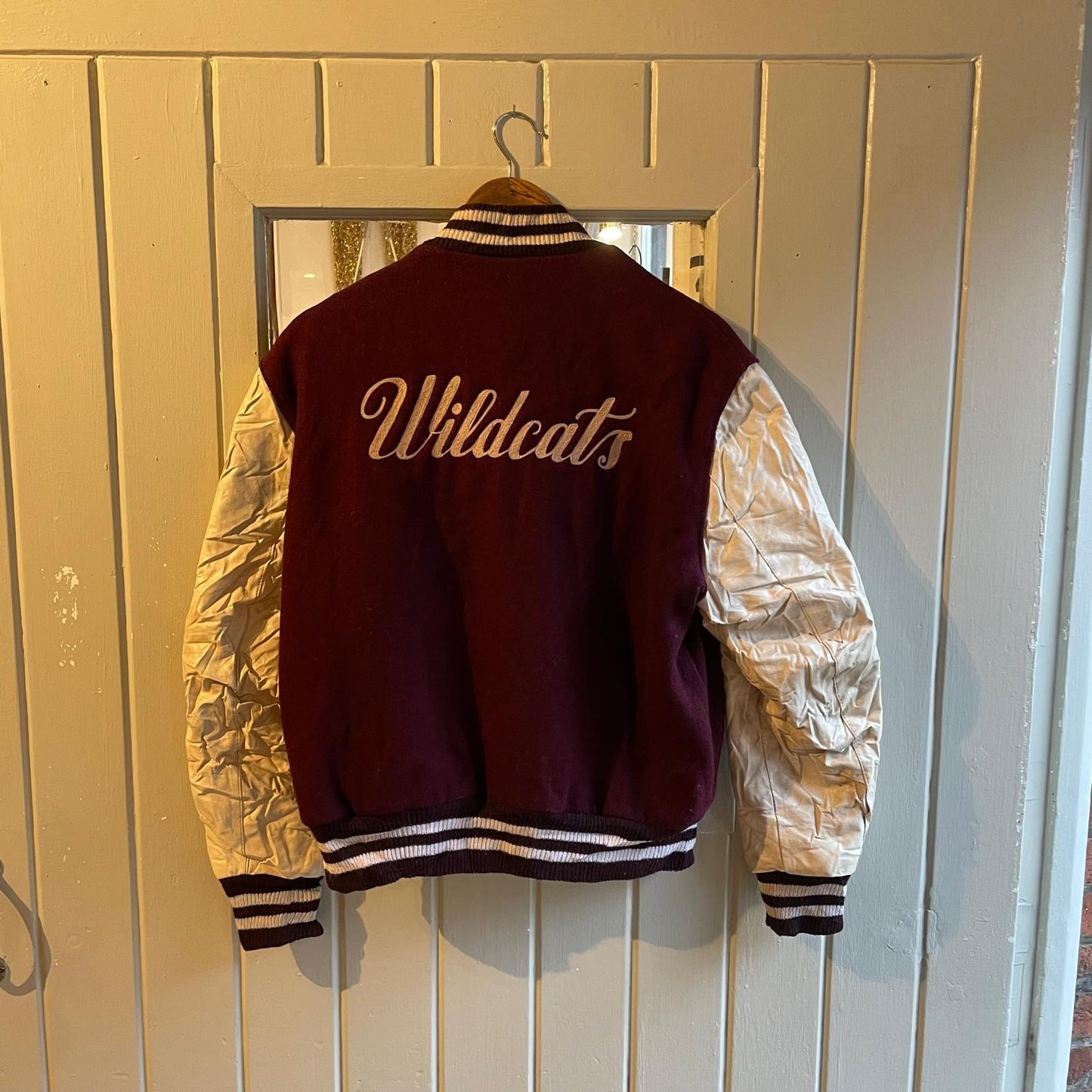 1970s Maroon and White Leather and Wool College Varsity Jacket