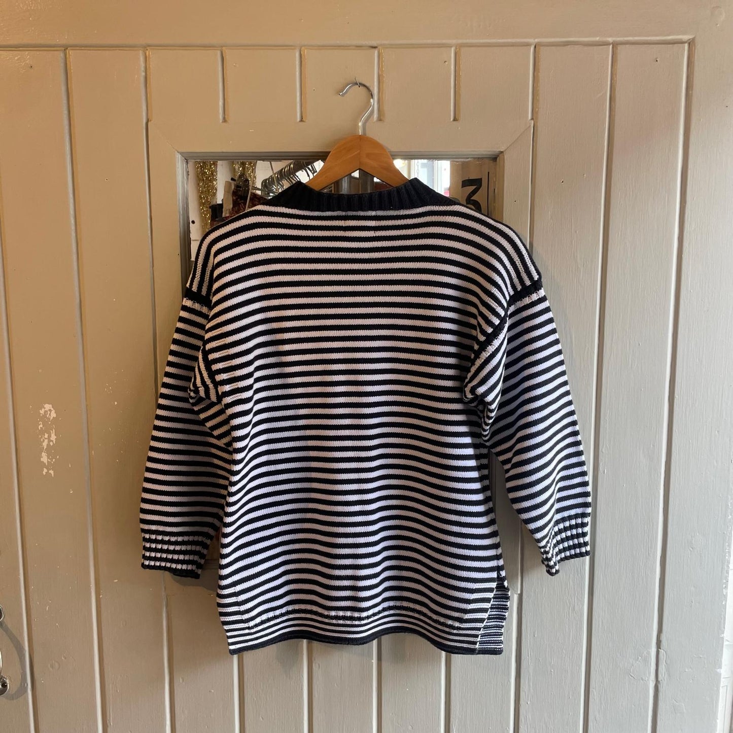 190s Black and White Striped Guernsey Cotton Jumper