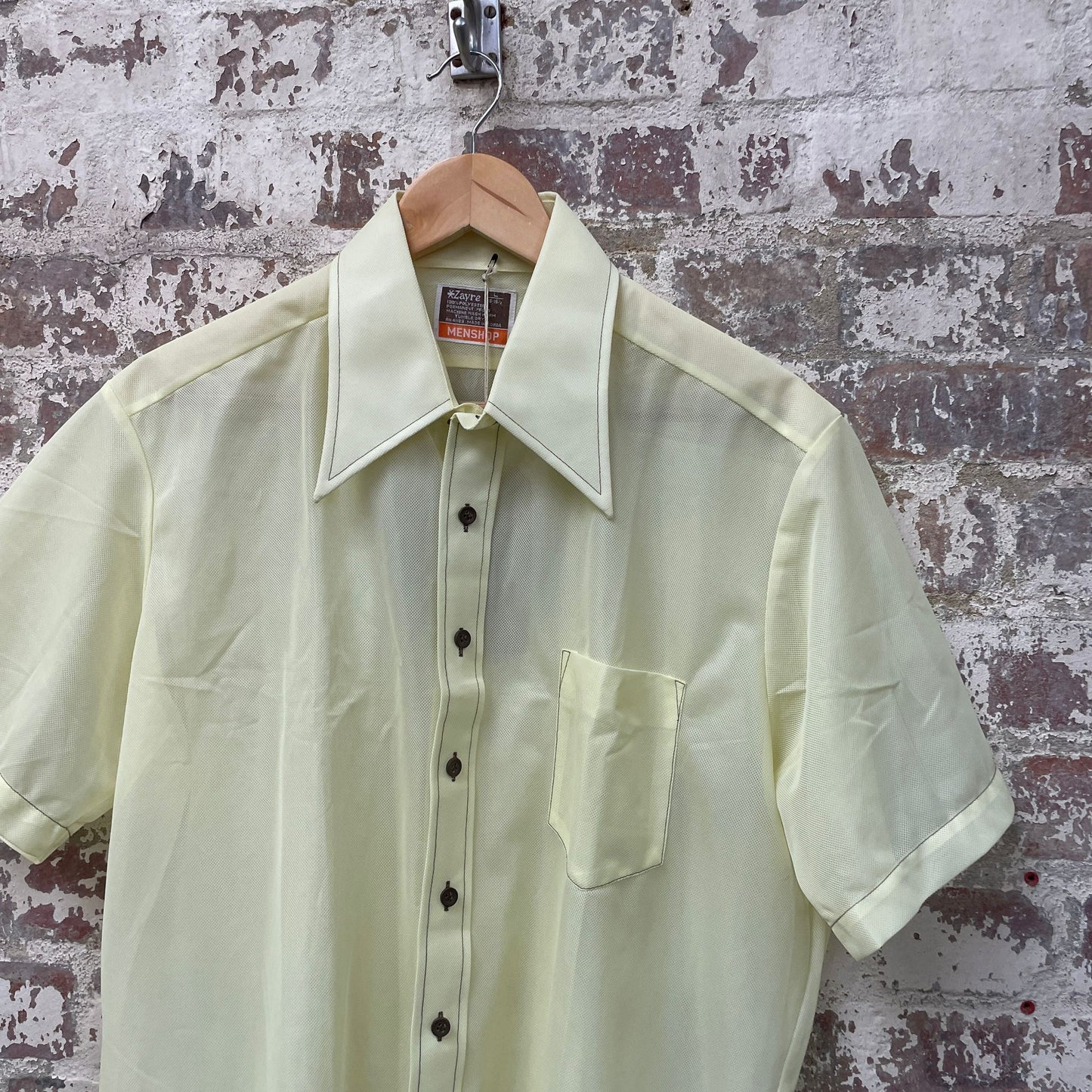 Vintage 1970s Yellow Button Up dagger Collar Shirt