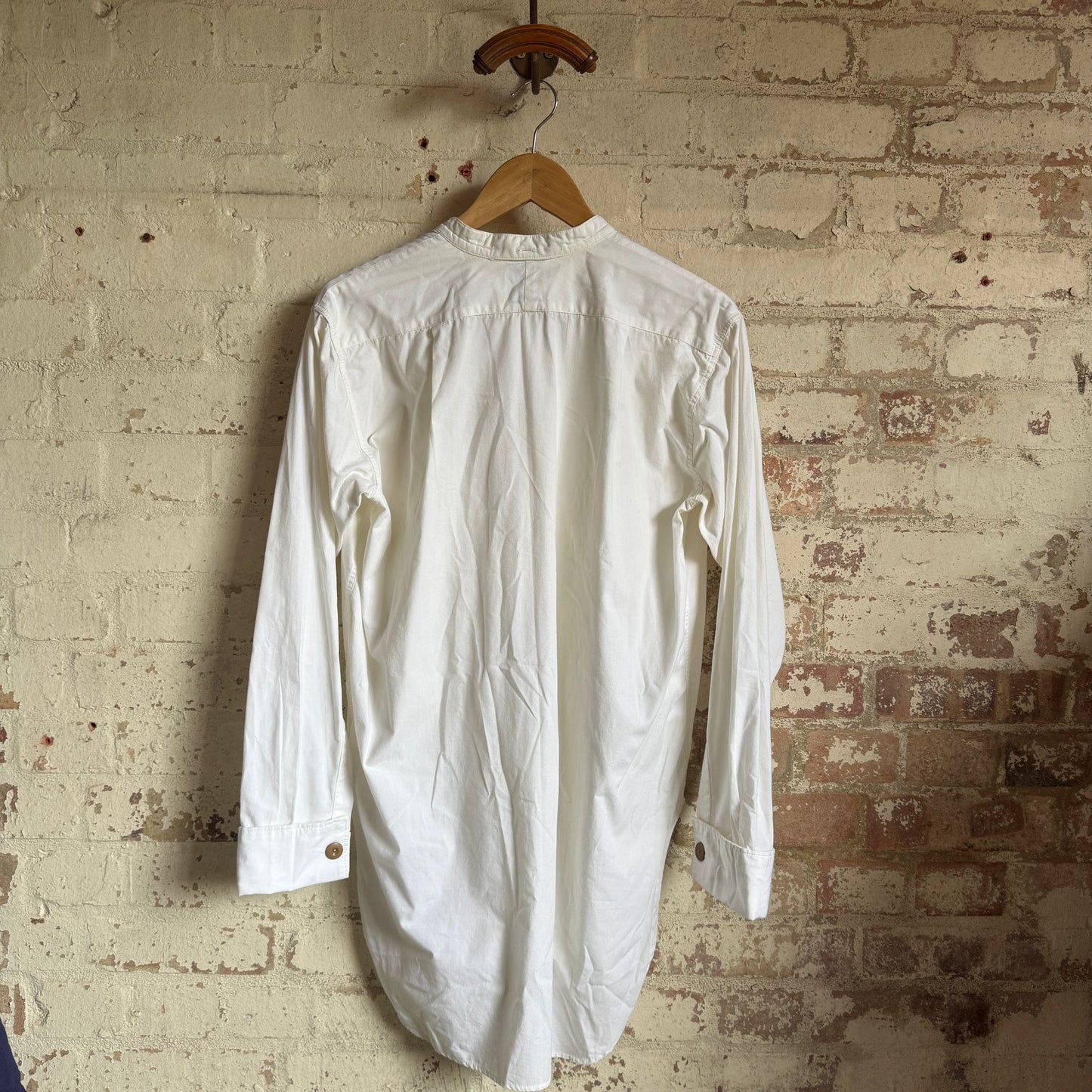 1940s White British Collarless Formal Shirt