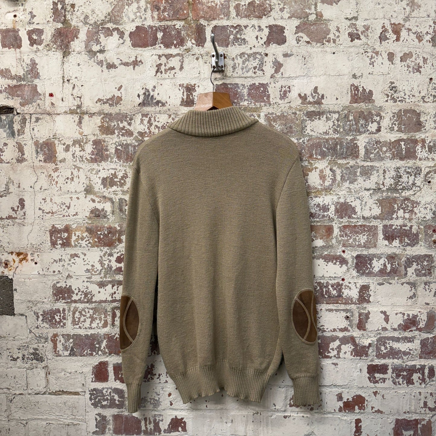 1970s Beige Italian Knitted Suede Zip Up Track Top Jumper