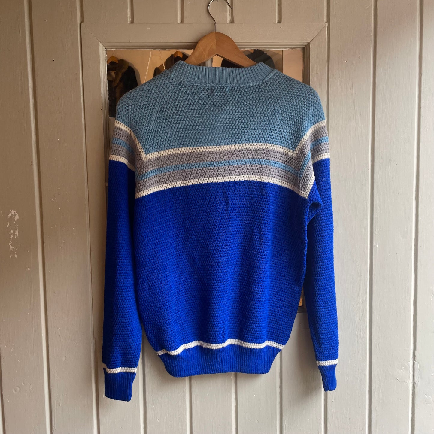1970s Blue Wool Stripe Knitted Jumper