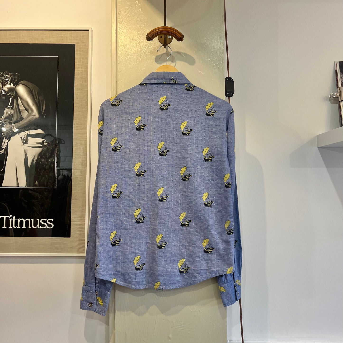 1970s Light Blue Patterned Button Up Shirt