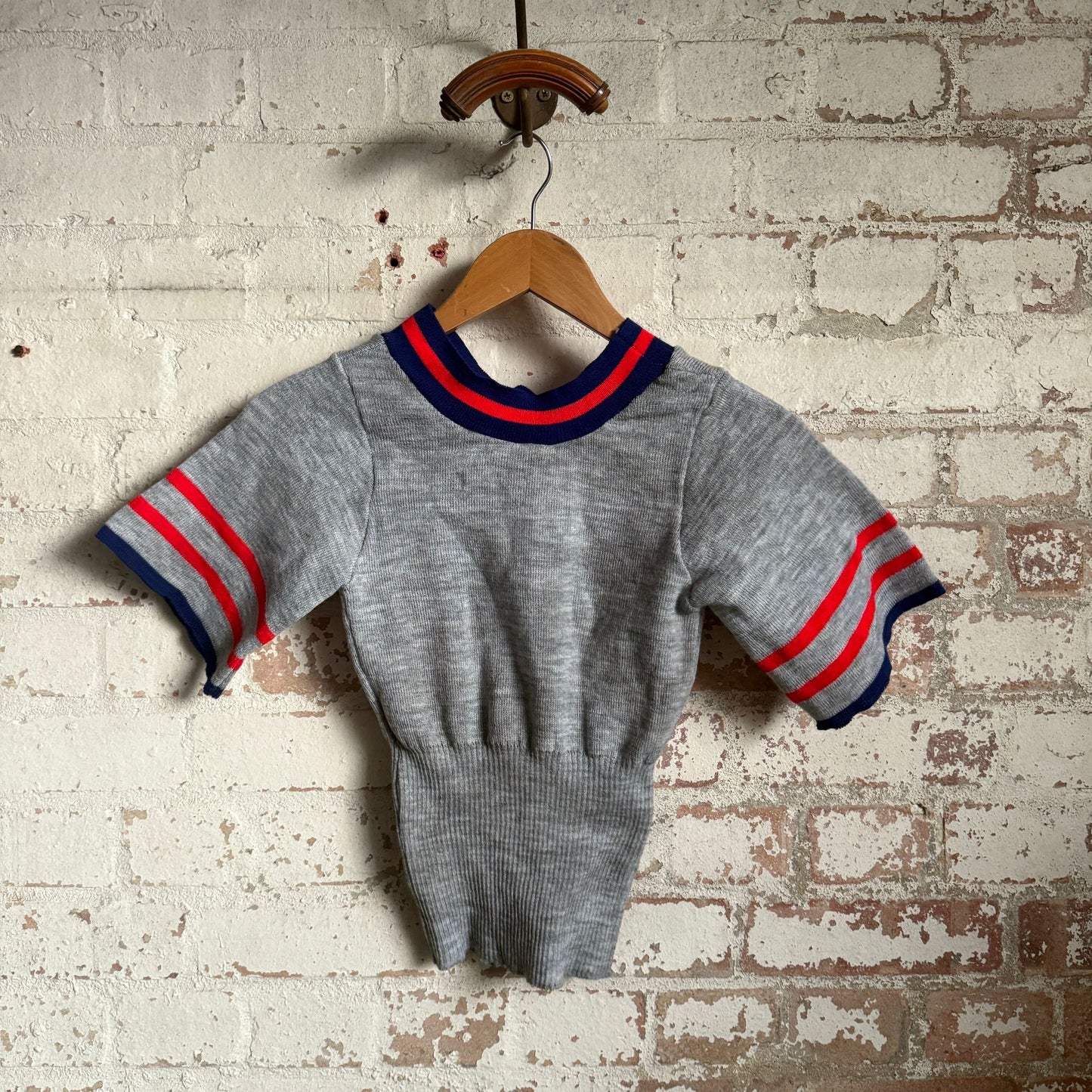 1970s Grey Unusual Stripe Knitted Top Blouse