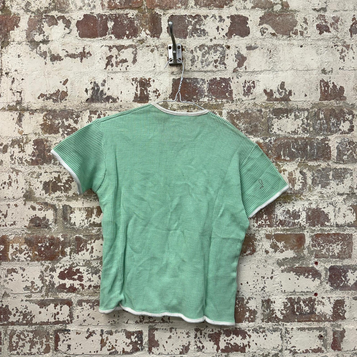 1960s Mint Green Knitted Cotton Button Top