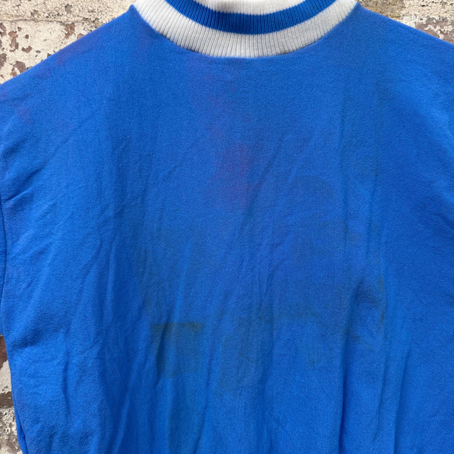 1960s 1970s Blue Round Neck T-shirt Top