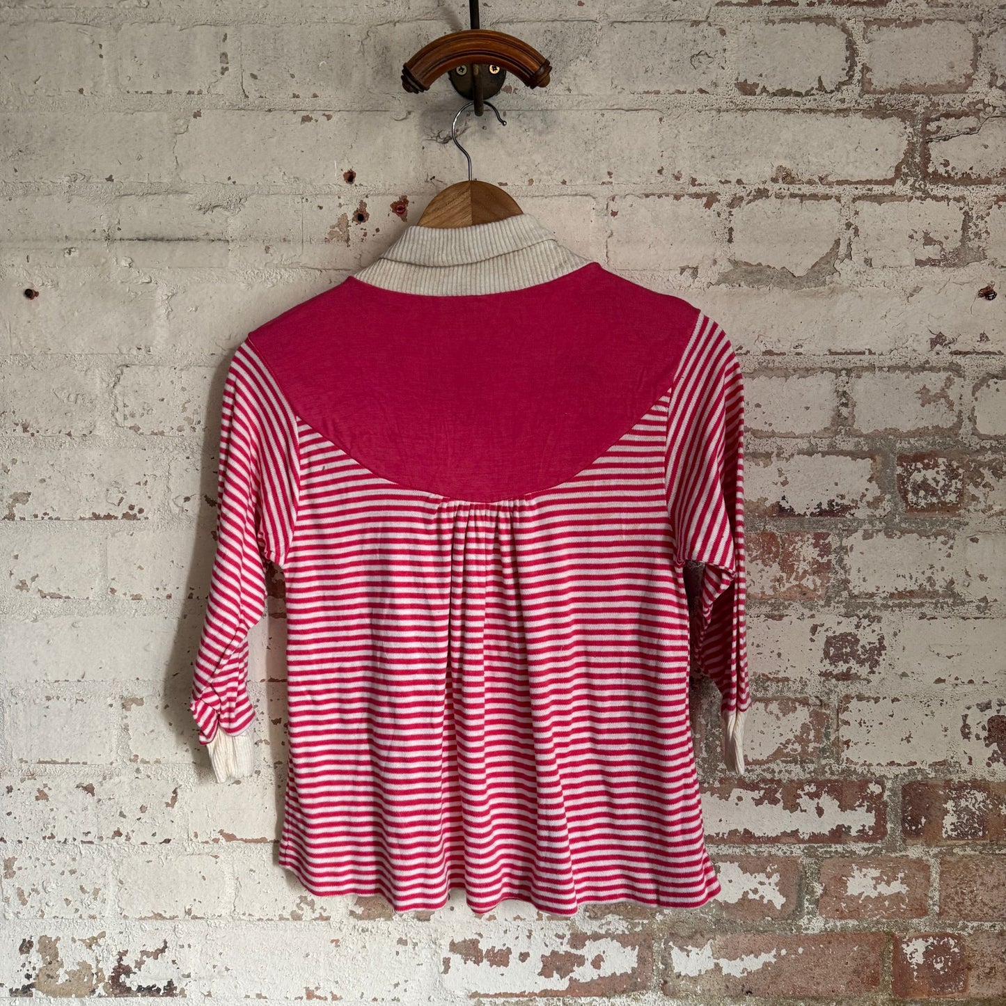 1970s Pink Stripe Long Sleeve Top Unusual Shirt