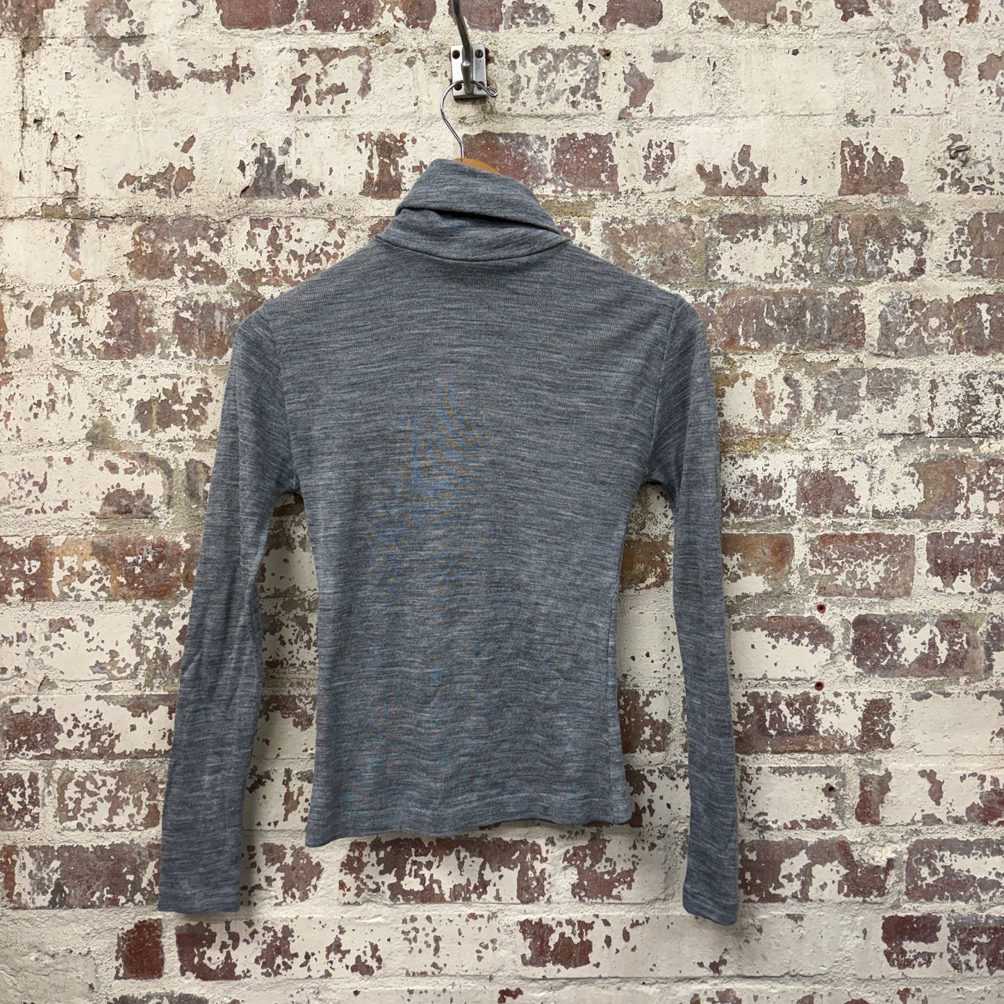 1970s 1980s Grey Unusual Long Sleeve Roll Neck Top