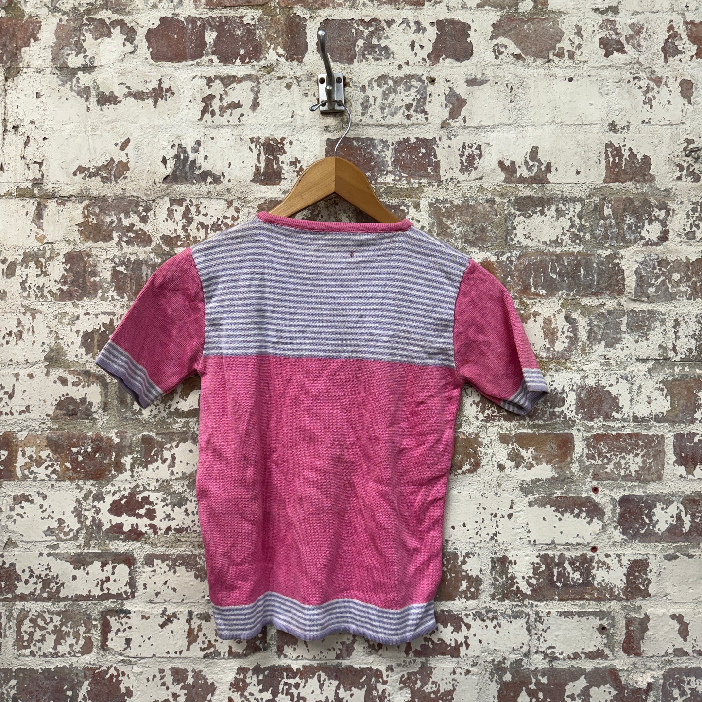 1970s Pink Knitted Striped Cotton Top