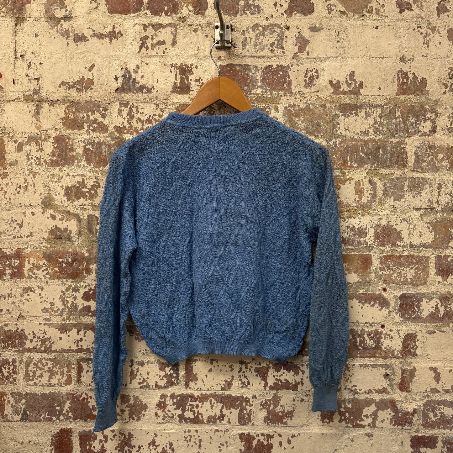 1950s Blue Wool Patterned Knitted Jumper