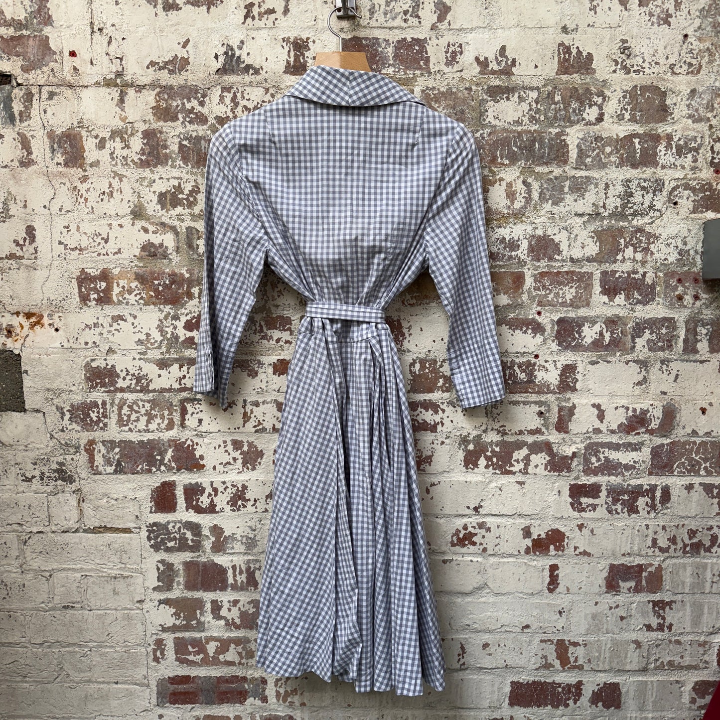 1980s Grey Belted Checkered Cotton Lesley Evers Dress