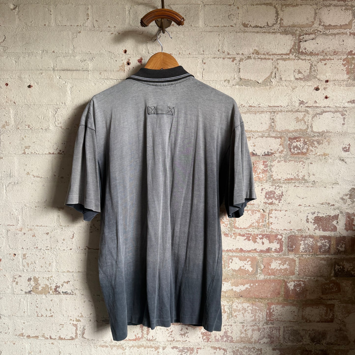 1980s Black Faded Australian Polo Shirt Top