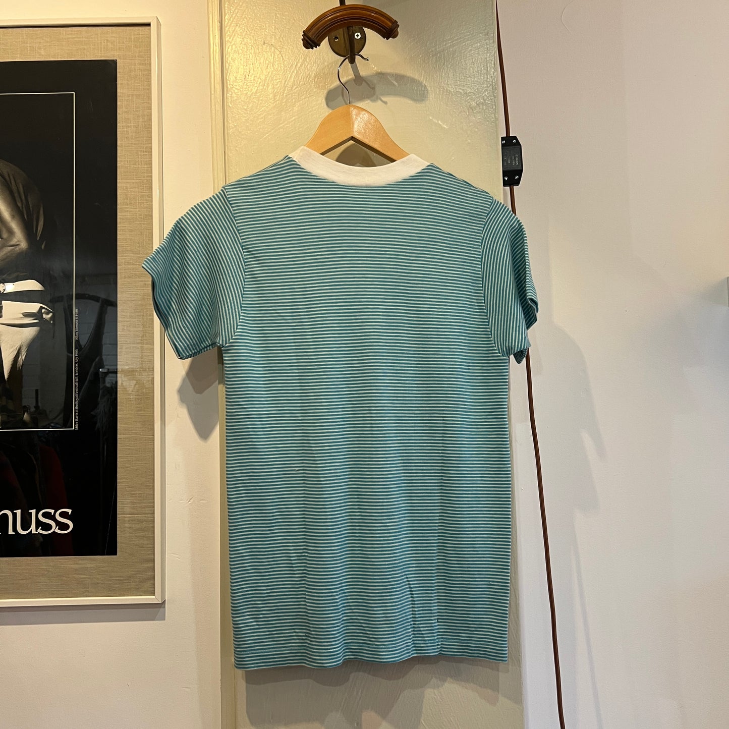 1960s 1970s Turquoise Striped Surf T-Shirt