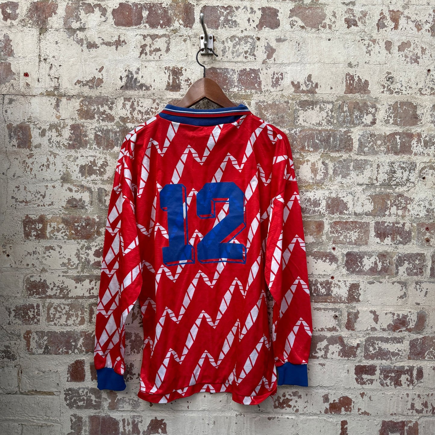 1980s Red Graphic Spall Long Sleeve football Shirt