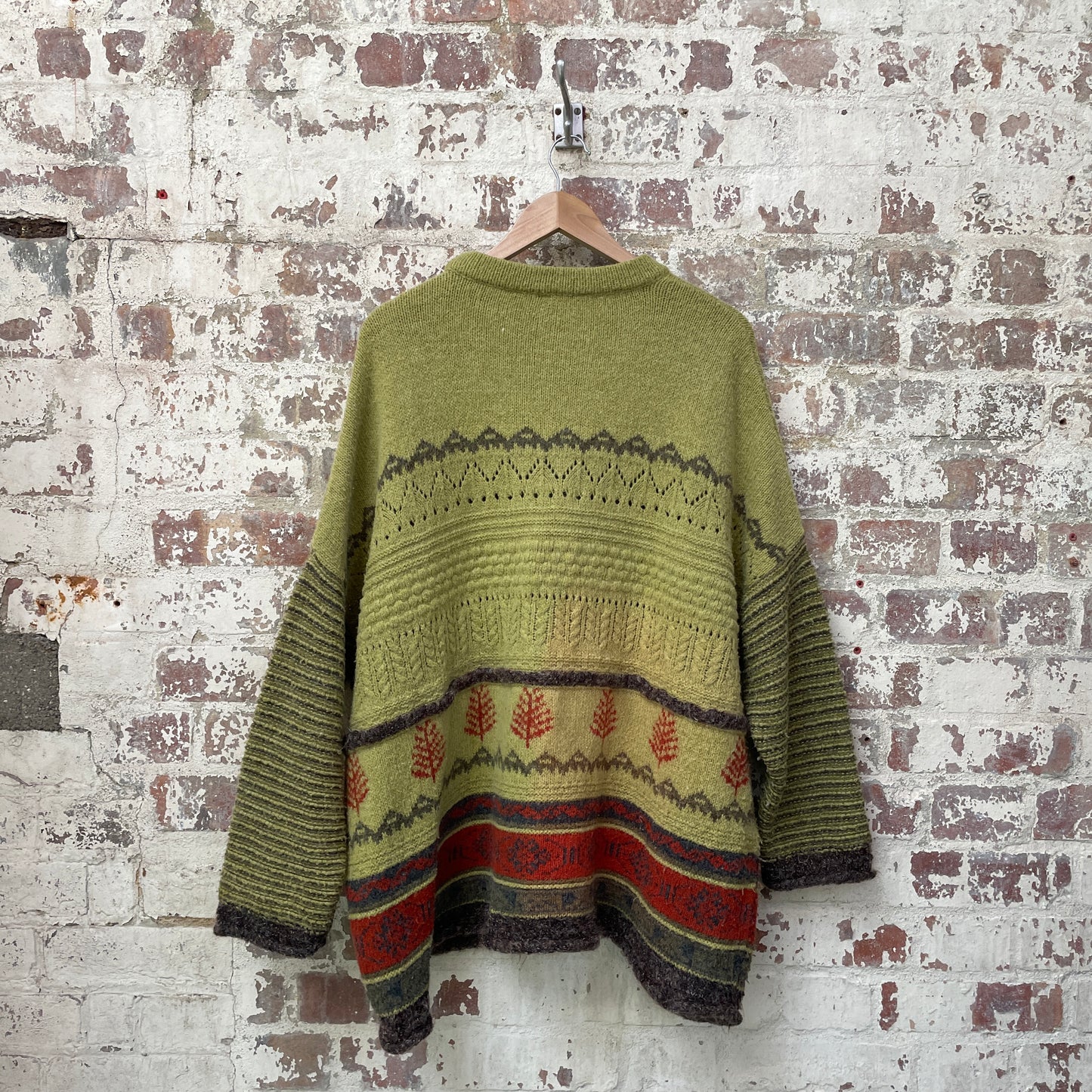 Vintage 1980s 1990s Green Knitted Patterned Jumper