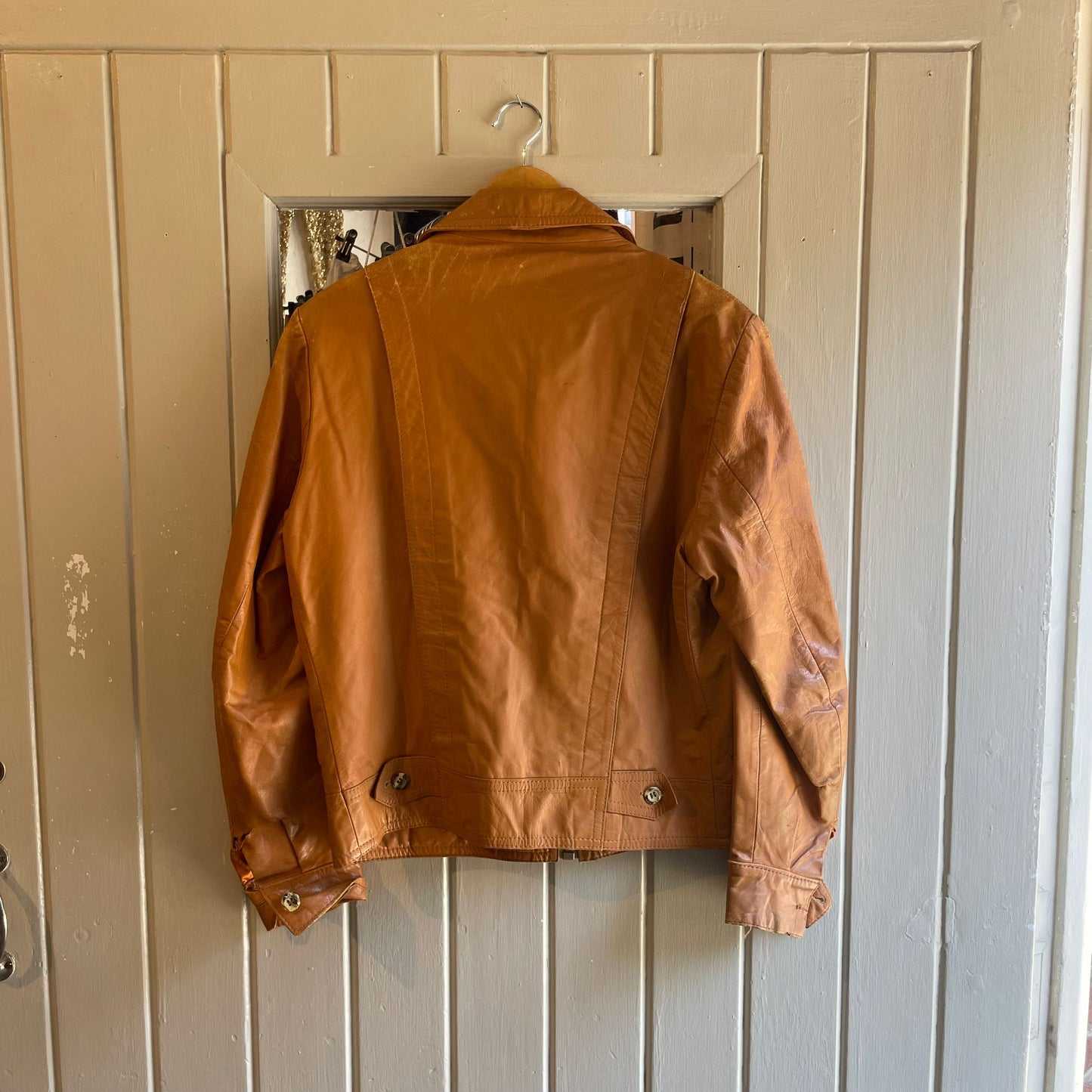 Vintage 70s/80s Tan Leather Zip Up Cropped Jacket