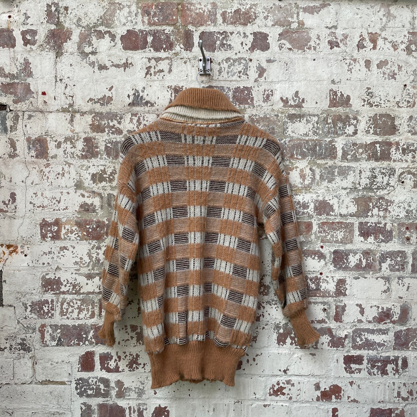 Vintage 1970s 1980s Beige Knitted Roll Neck Scottish Jumper