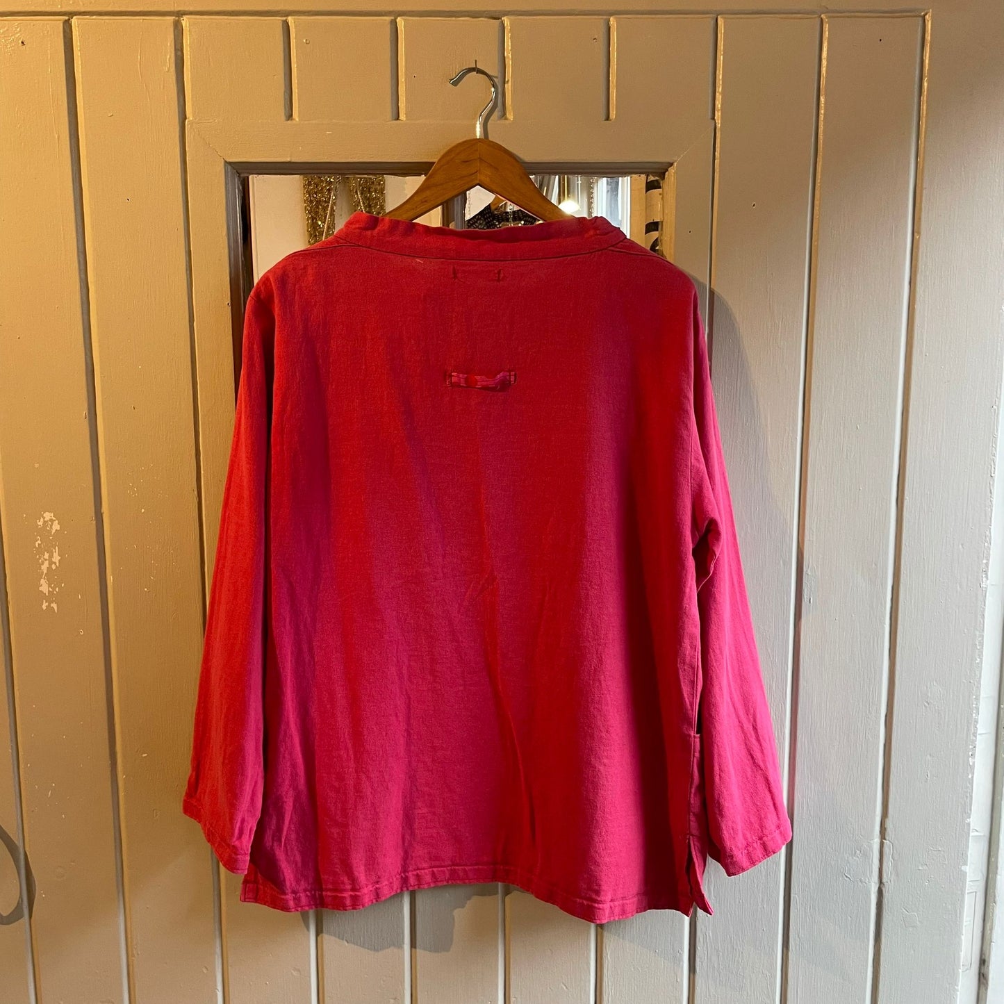 1980s Red Cotton British Work Fisherman Artist Smock Jacket