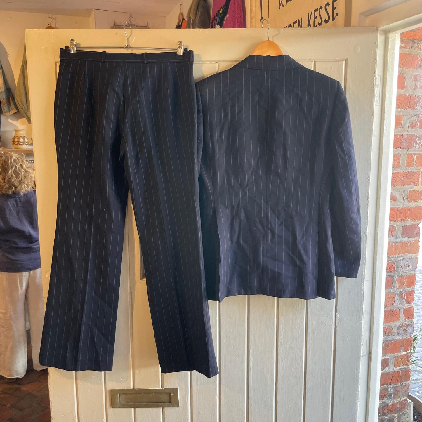 Vintage 70s/80s Navy Wool Button Pin Stripe Two Piece Suit