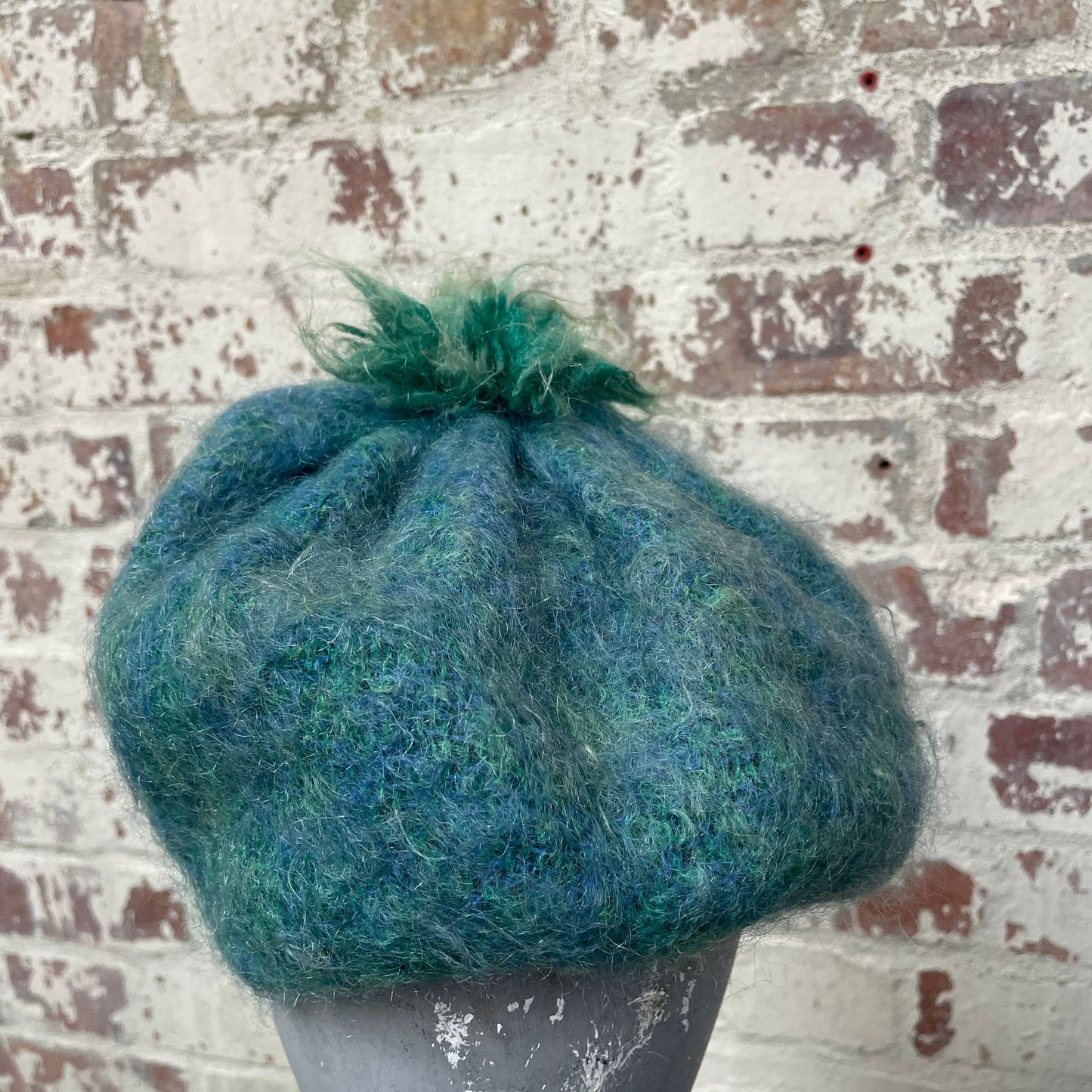 Vintage 1970s 1980s Turquoise Mohair hat