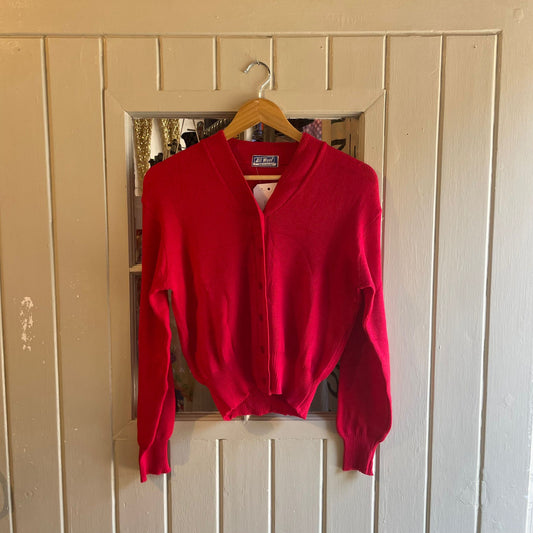 Vintage 50s/60s Orange/Red Wool British Knitted Cardigan Jumper