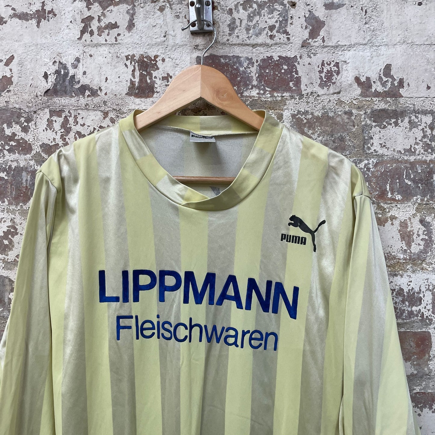 Vintage 1970s 1980s Yellow Puma Print Football Shirt Top