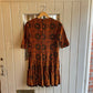 1970s Orange Floral Print Mid Length Dress