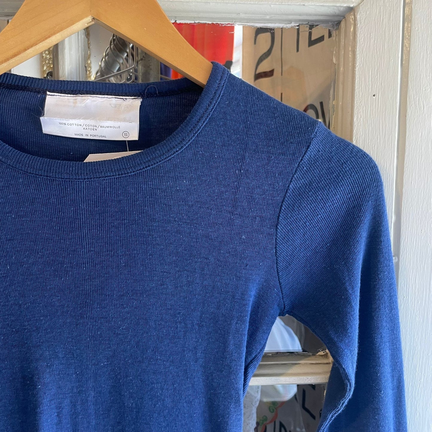 Vintage 70s/80s Navy Cotton Blank Long Sleeve Top