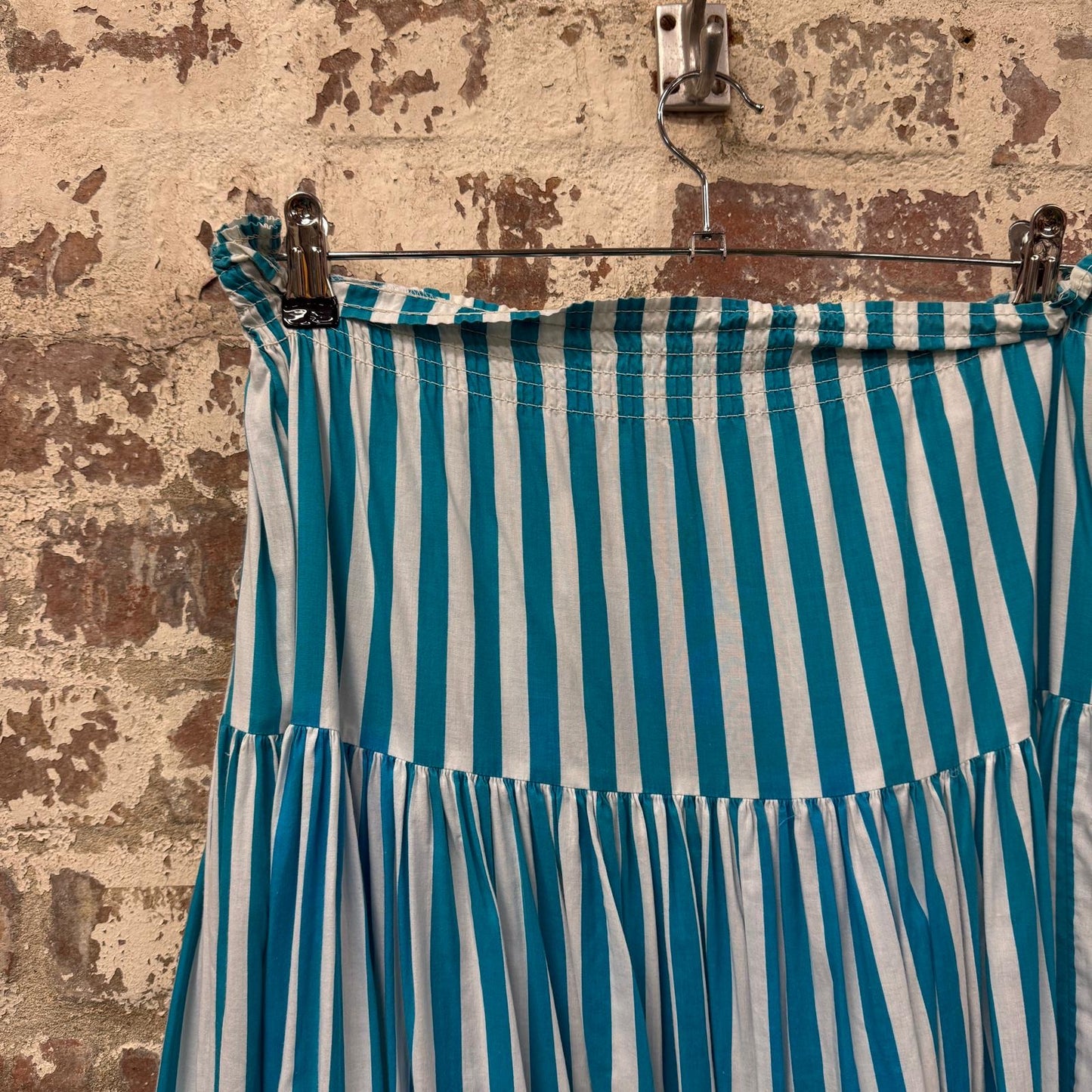 1980s Blue Striped Laura Ashley Cotton Skirt