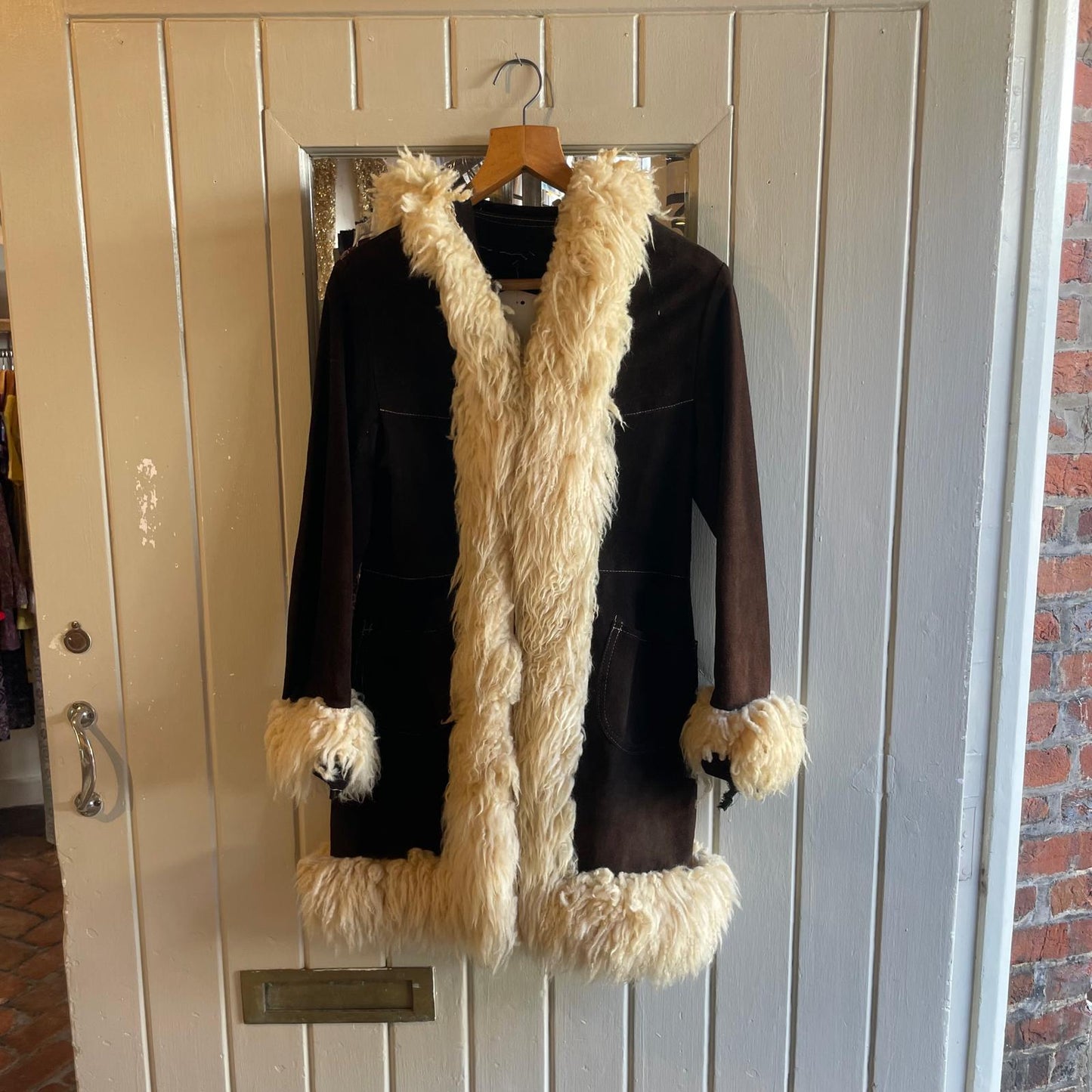1970s Brown Suede Leather Afghan Long Coat
