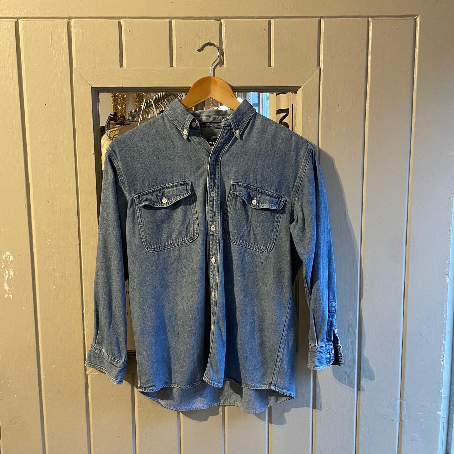 1990s Blue Long Sleeve Denim Button Shirt