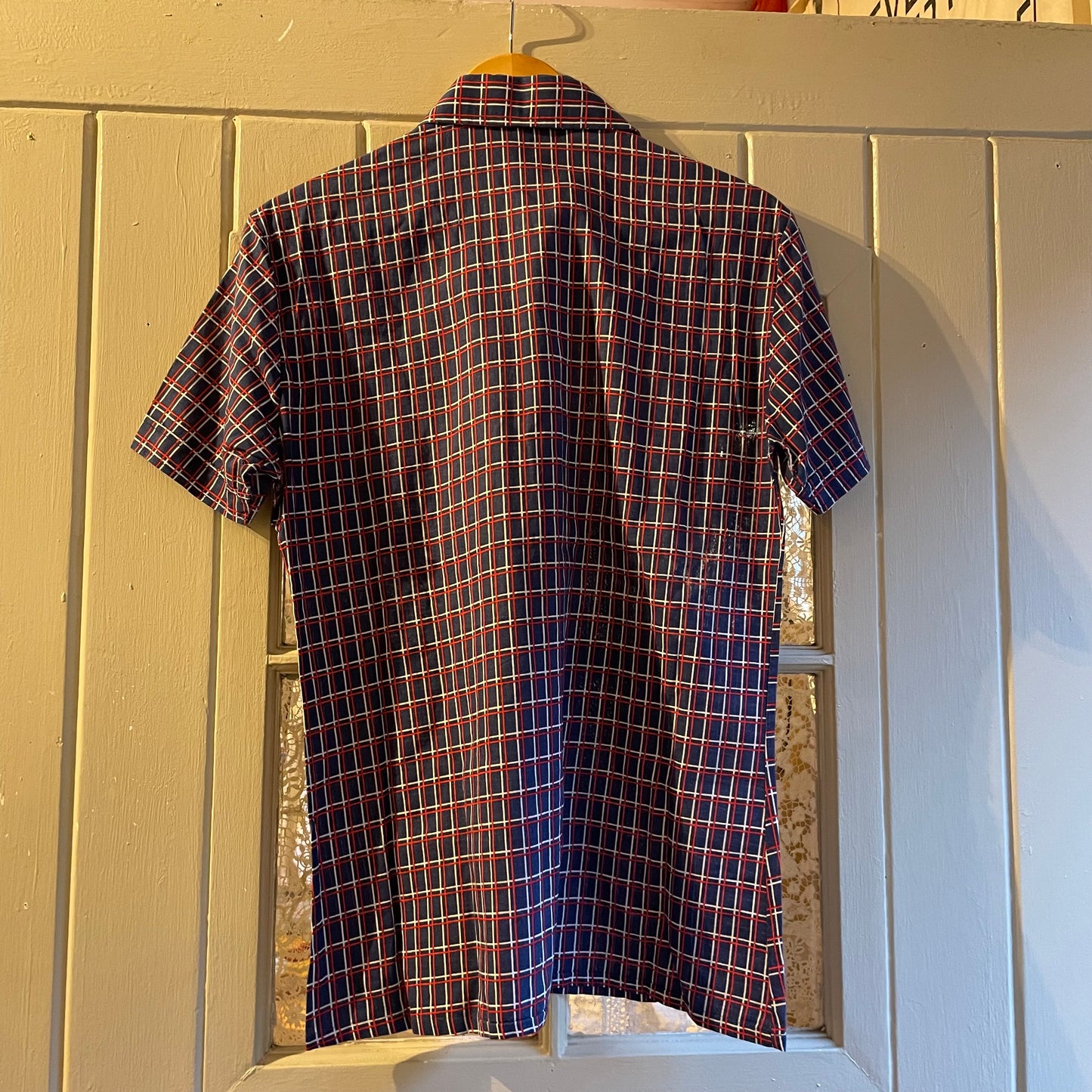 1970s Blue and Red Checkered Button  Shirt