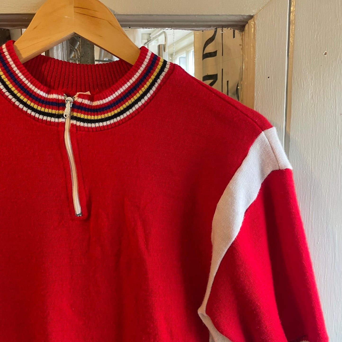 1970s Red and White Cycling Knitted Zip T-shirt