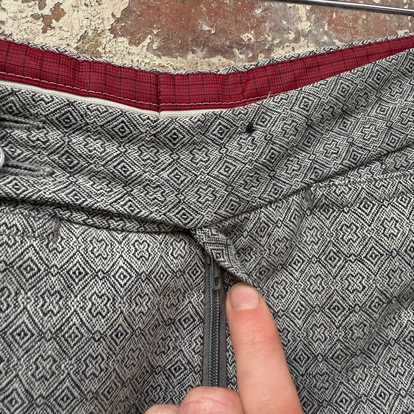 Grey 1970’s Patterned Chino Flared Trousers