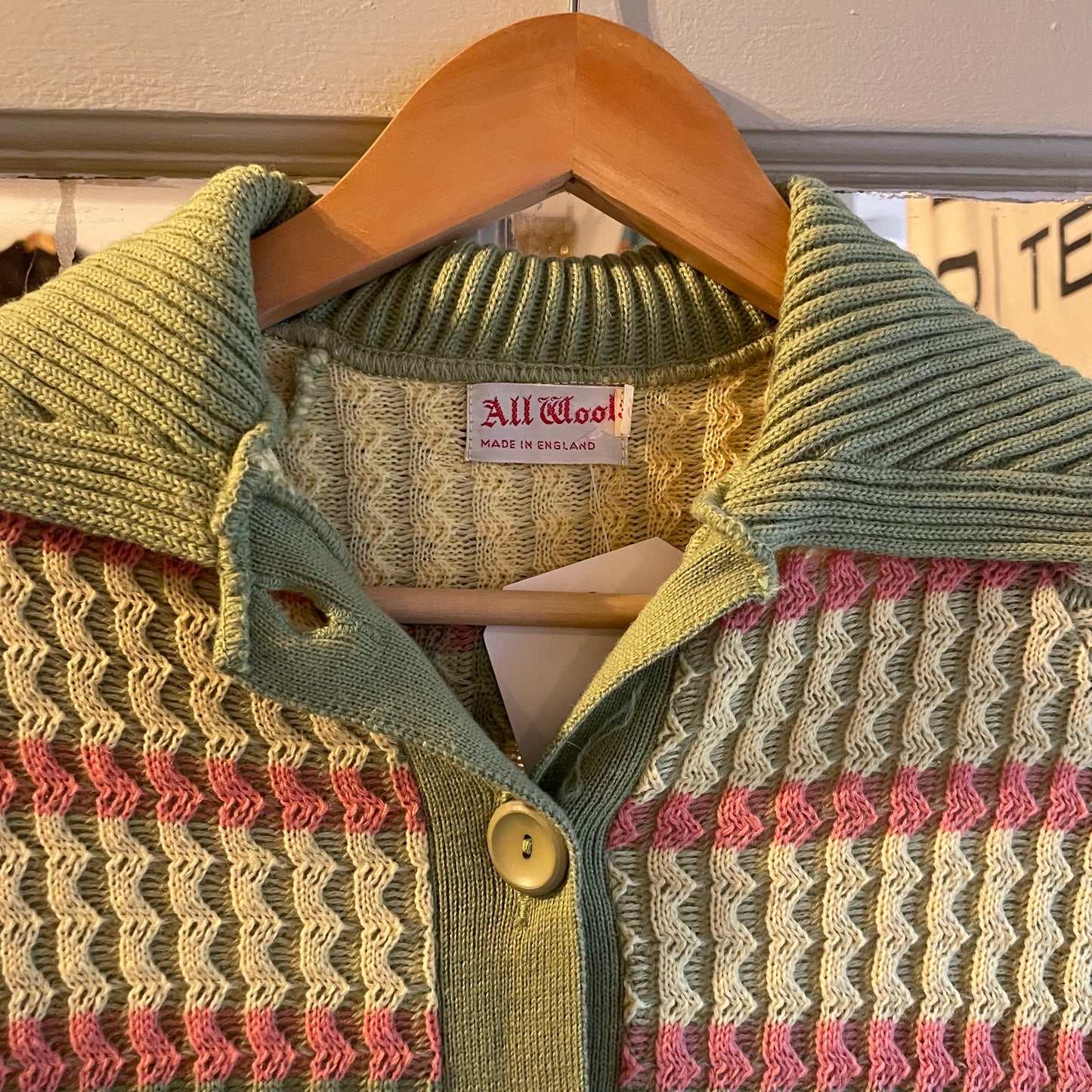 1960s Green Striped Knitted Cardigan Jumper