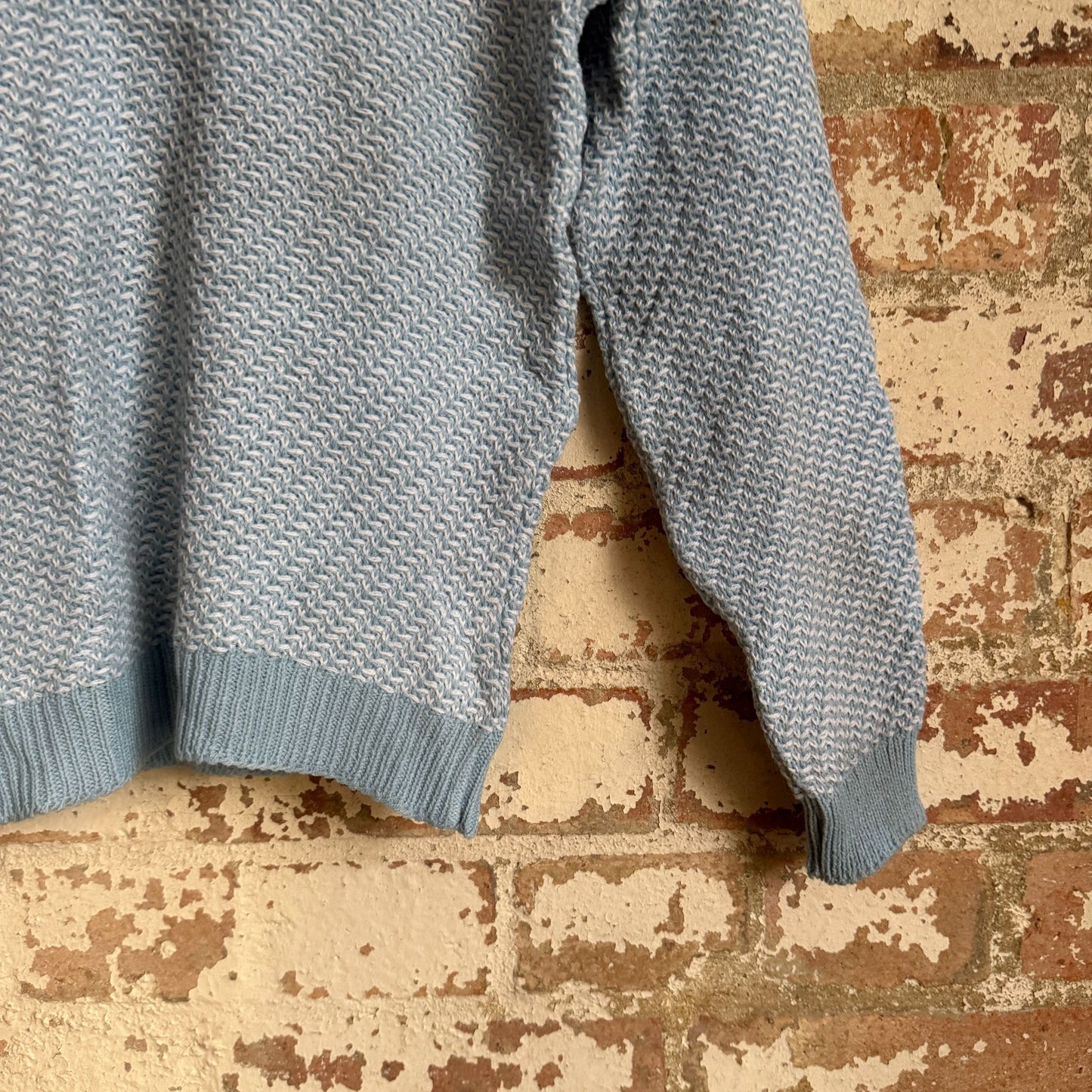 1970s Light Blue Knitted V-Neck Jumper