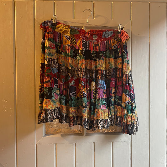 1970s H&M Indian Block Print Multi Patterned Mini Skirt