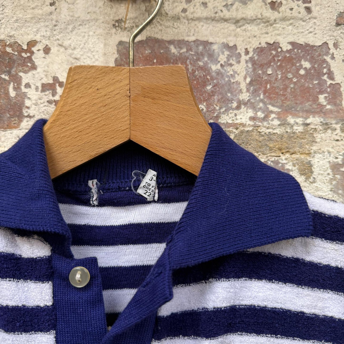 1970s Blue Striped Towelling Polo Shirt