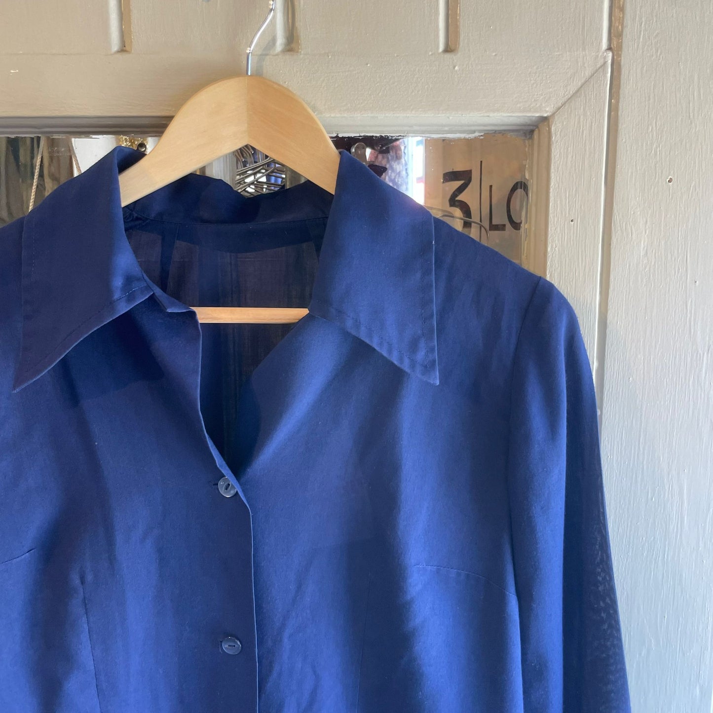 Vintage 70s/80s Navy Cotton Dagger Collar Button Shirt