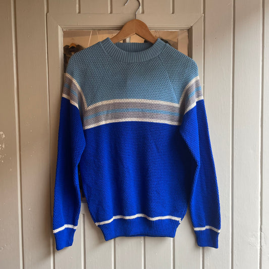 1970s Blue Wool Stripe Knitted Jumper